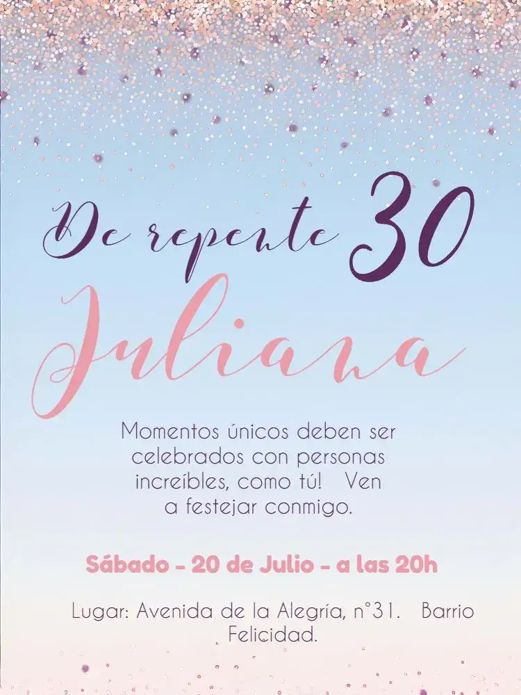 Invitación Glitter 50 – tema Cumpleaños brillo, moderno, elegante, colores intensos, purpurina, estilo contemporáneo