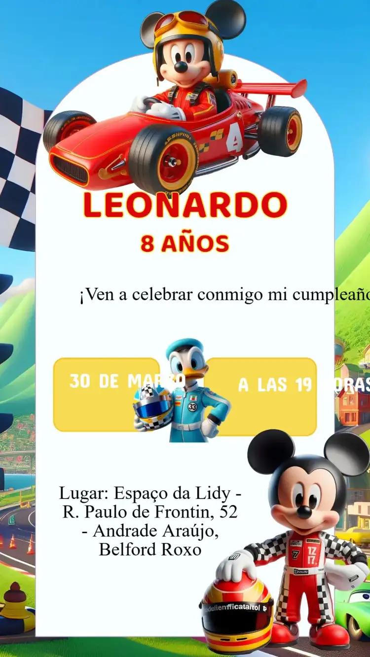 Invitación Cumpleaños Mickey Aventura Sobre Ruedas IA