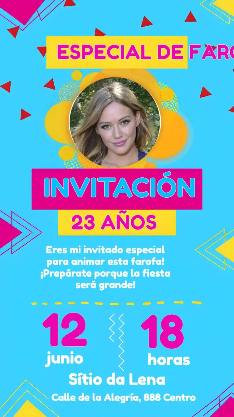 Invitación Farofa Con Foto Colorida – tema Despedida de Soltera colorido, geométrico, moderno, descontraído, alegre