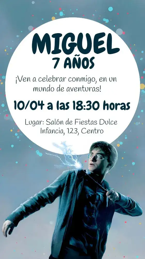 Invitación Harry Potter Hogwarts – tema Cumpleaños Infantil mágico, brujería, aventura, colores vibrantes, ilustraciones de Hogwarts, fantasía