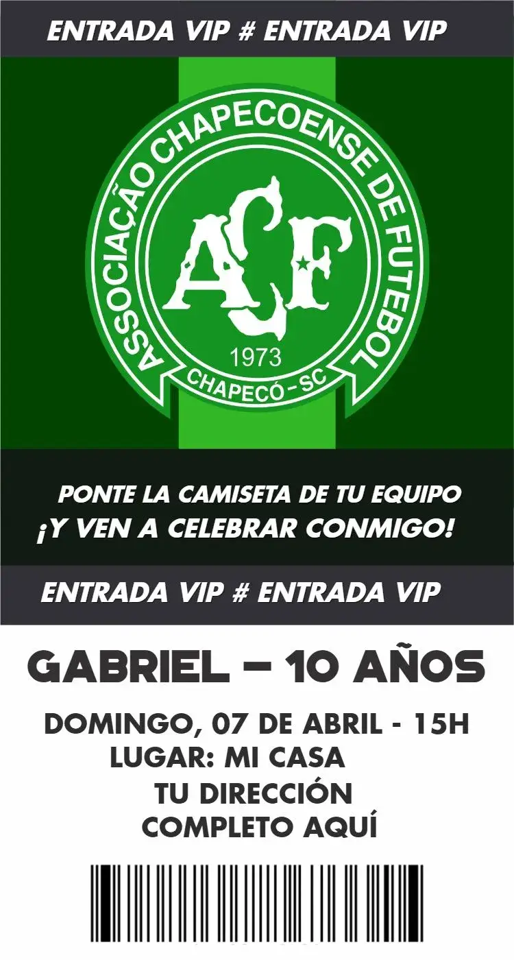 Invitación Chapecoense entrada