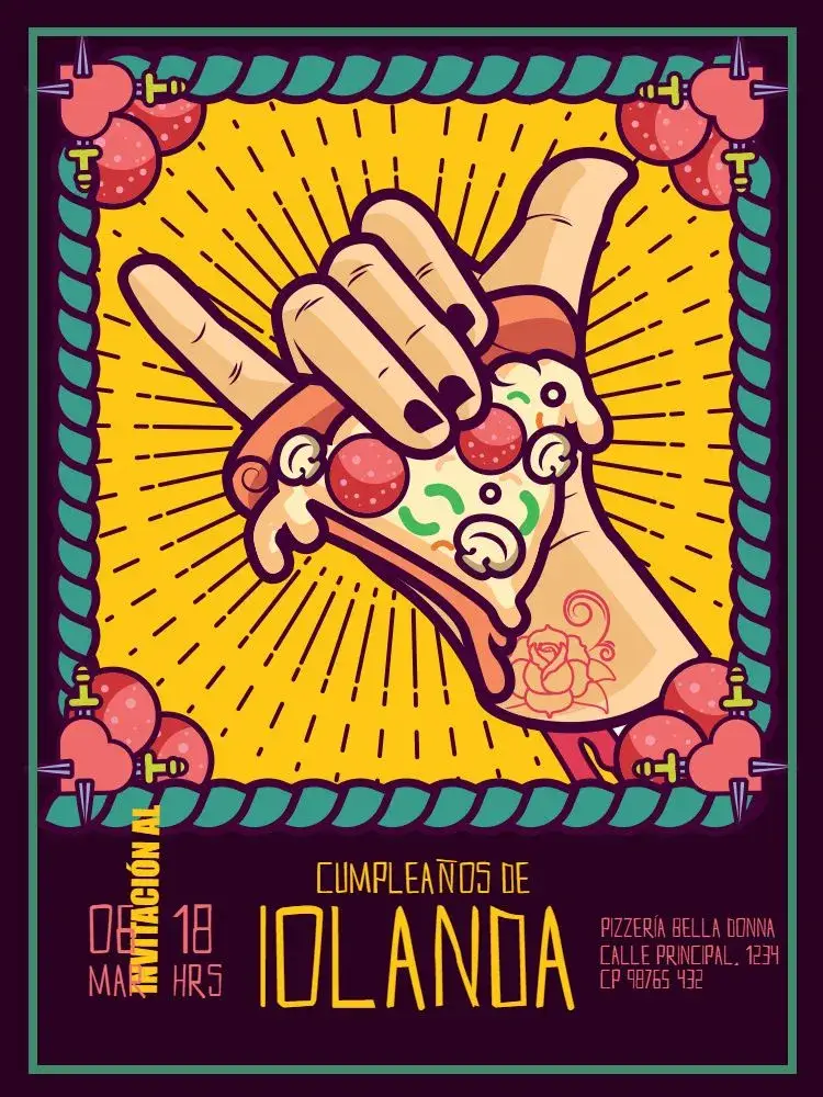 Invitación Con Tema Pizza Divertido Joven