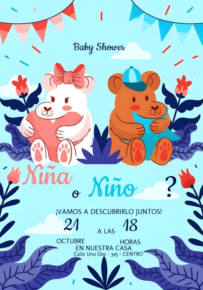 Invitación Chá de Revelación Ositos Mimo