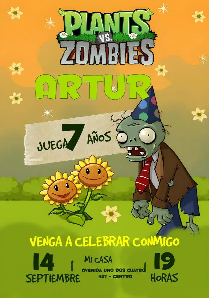 Invitación Plants Vs Zombies Juego