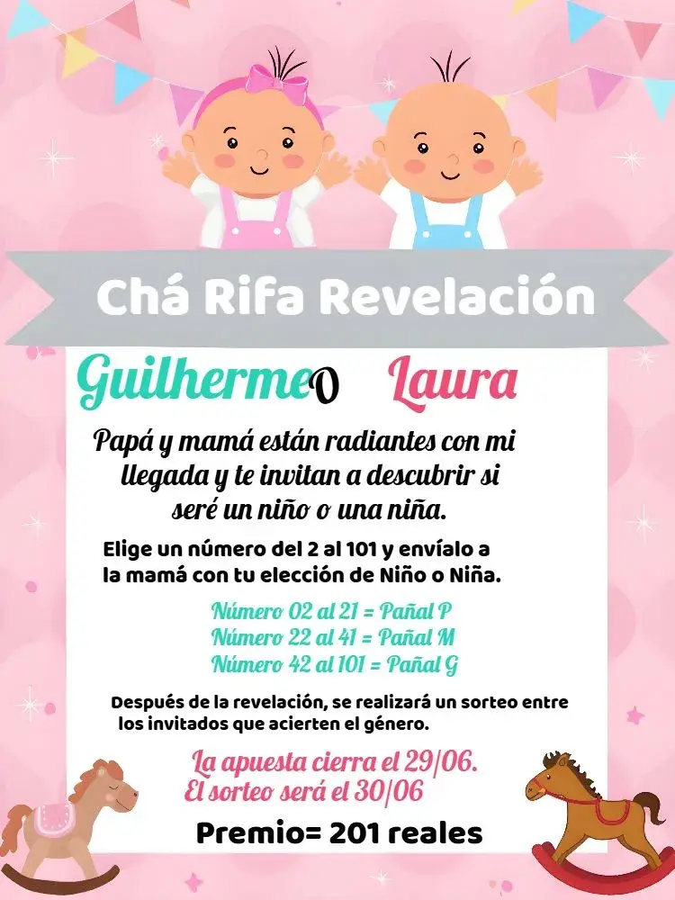 Invitación Té Rifa Revelación Bebés Sexo