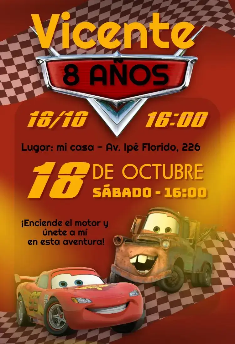 Invitación Coche mcqueen