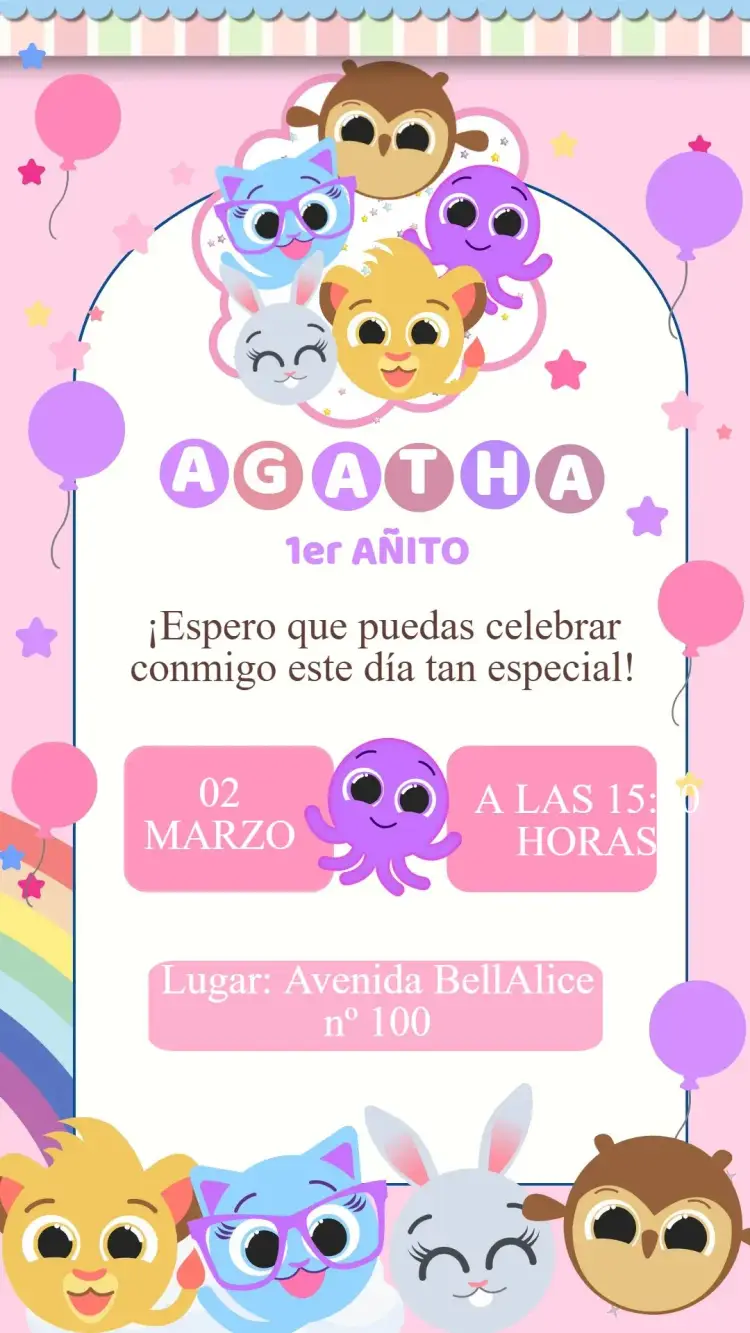 Invitación Cumpleaños Bolofofo Rosa
