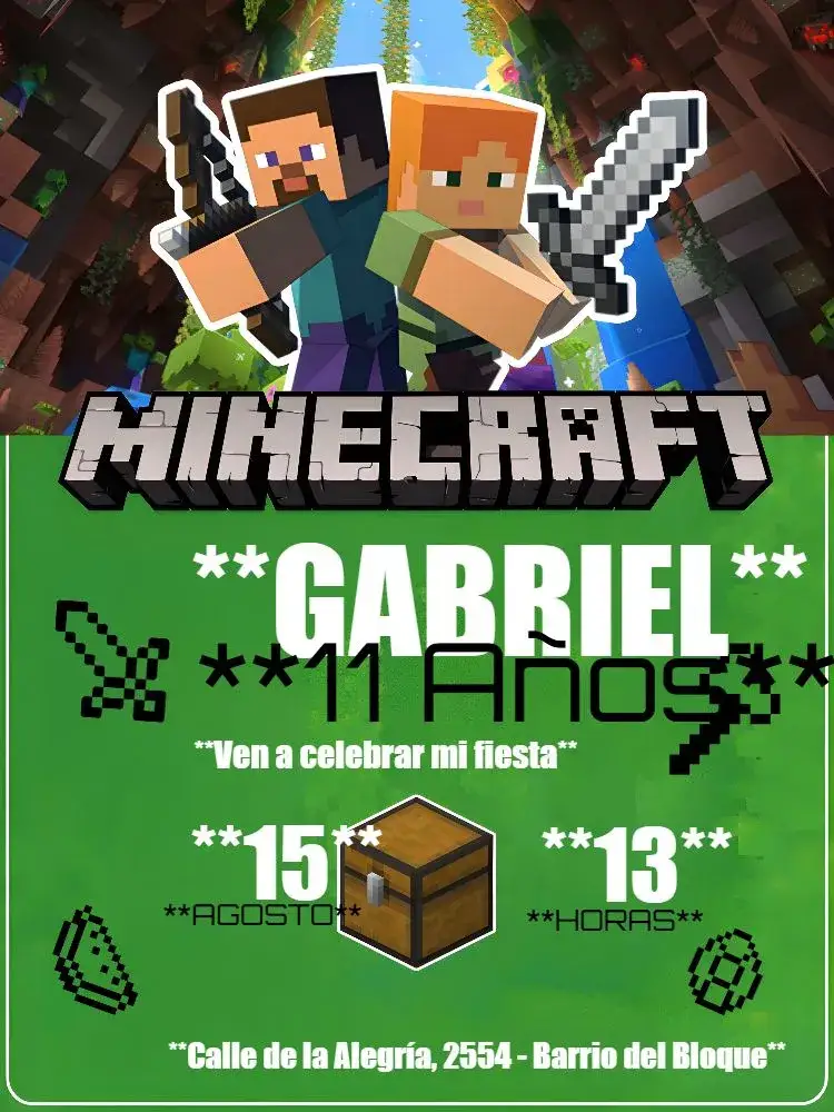 Invitación Minecraft Verde Claro Y Oscuro Creeper – tema Cumpleaños Infantil Minecraft, moderno, divertido, lúdico, temático