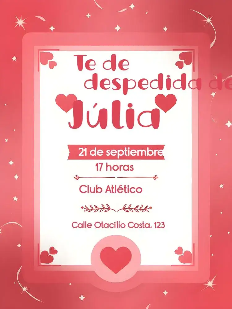 Invitación Despedida de Soltera Corazones Nueva – tema Despedida de Soltera romántico, moderno, colorido, femenino, divertido, alegre