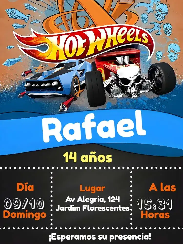 Invitación Hot Wheels Pequeño – tema Más buscados moderno, colorido, divertido, infantil, temático, dinámico