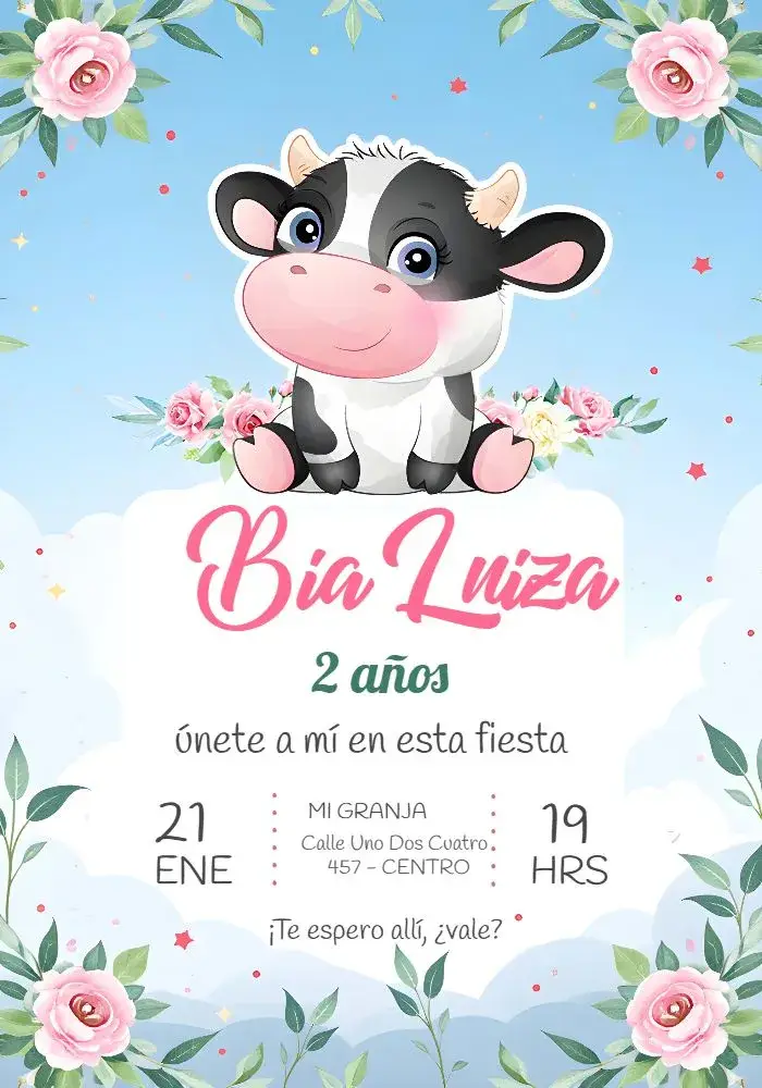 Invitación Vaquita Floral Infantil