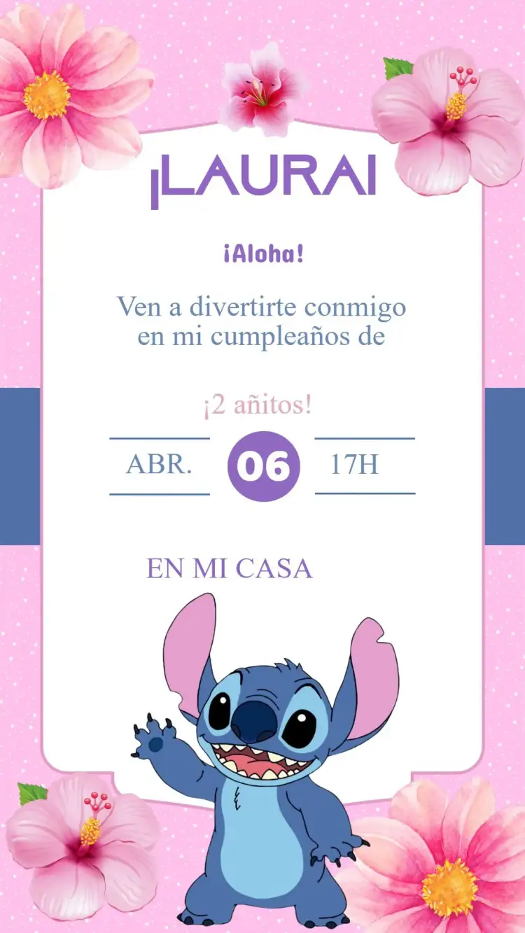 Invitación Invitación Cumpleaños Stitch – tema Cumpleaños Infantil tropical, Disney, colorido, divertido, praia, aventura