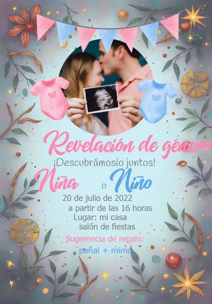 Invitación Baby Shower con Foto Rosa – tema Revelación Bebé rosa, moderno, delicado, minimalista, blanco