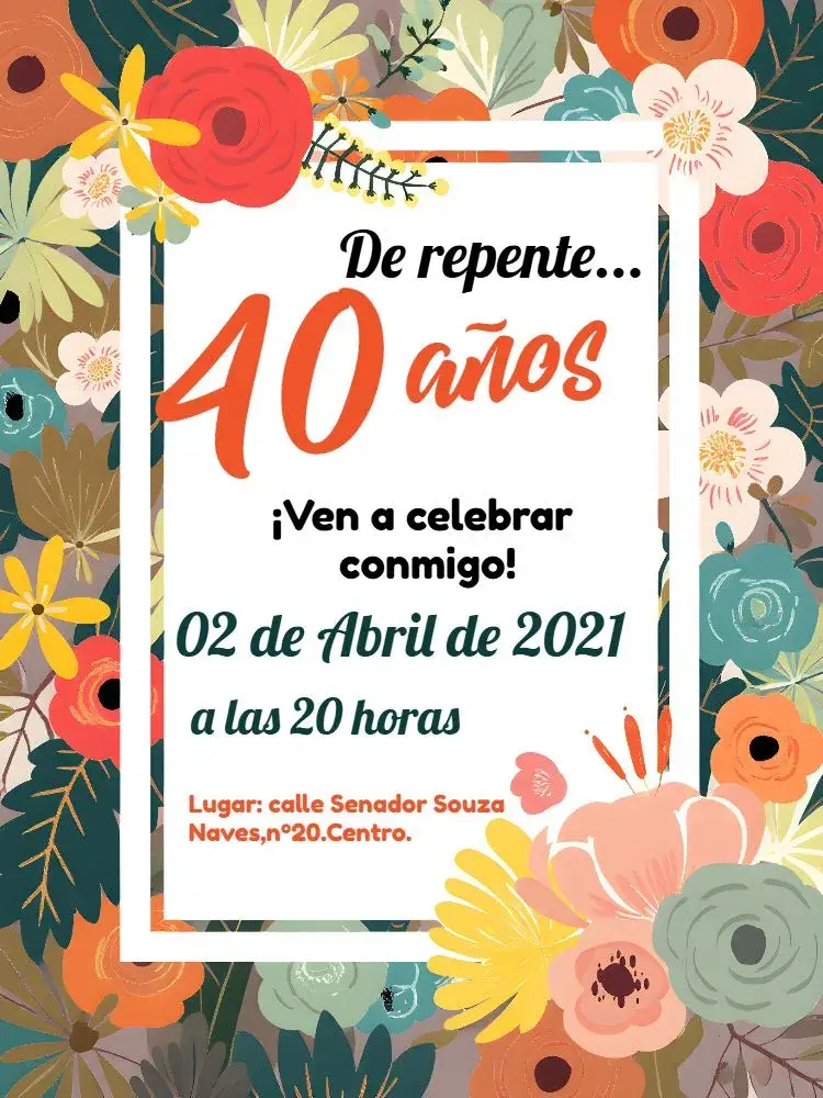 Invitación 40 Años Floral Brillo