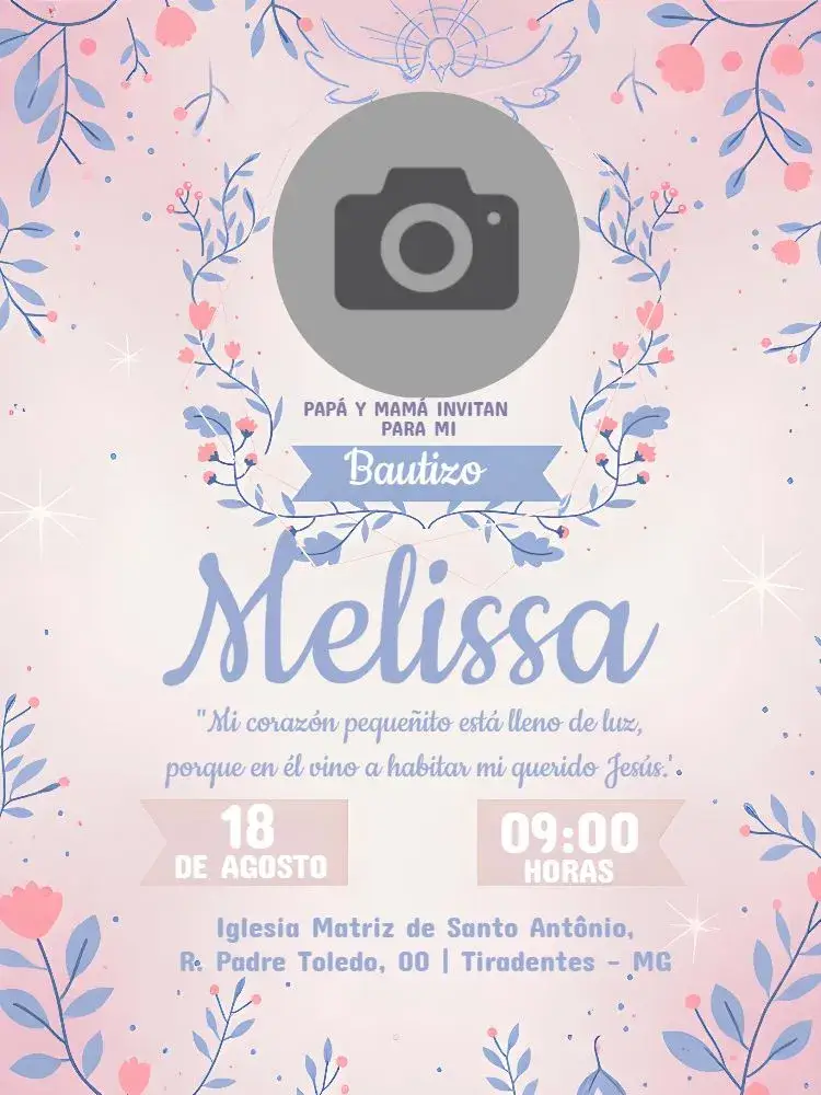 Invitación Bautizo Con Foto de Ángel editable y personalizable