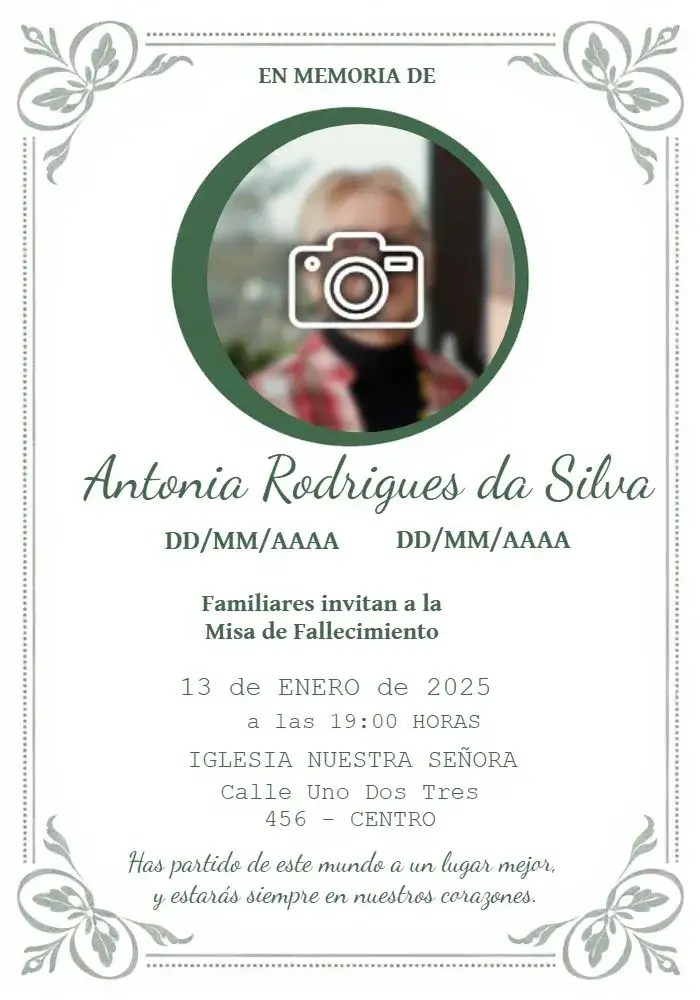 Invitación Misa De Fallecimiento Con Foto Séptimo – tema Fechas Conmemorativas sutil, clásico, elegante, sereno, minimalista