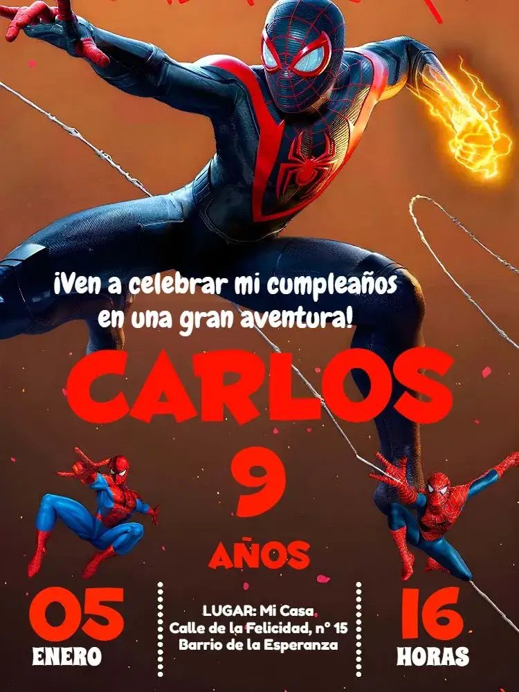 Invitación Hombre Araña Rojo – tema Más buscados rojo, negro, superhéroe, moderno, divertido