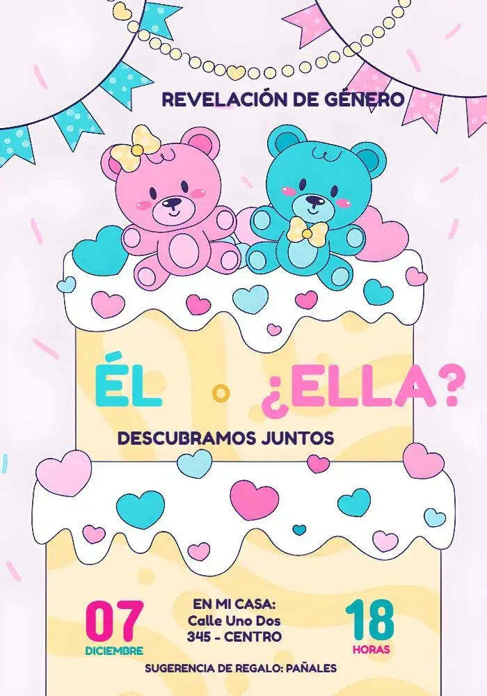 Invitación Baby Shower Revelación Ositos Mimo