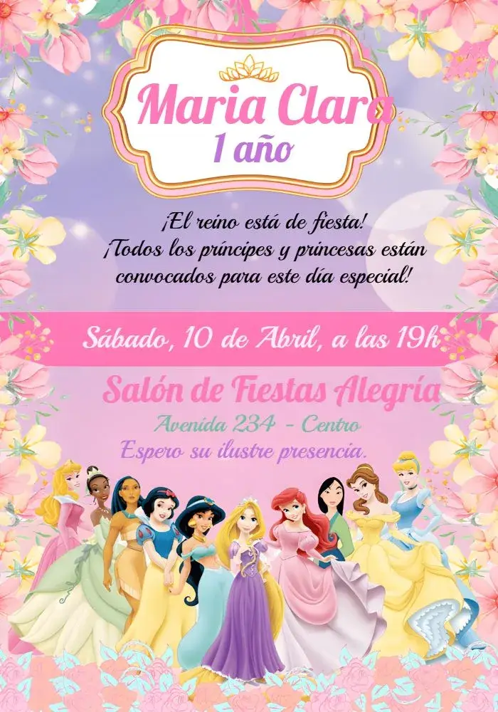 Invitación Princesas Disney Lindo Verde