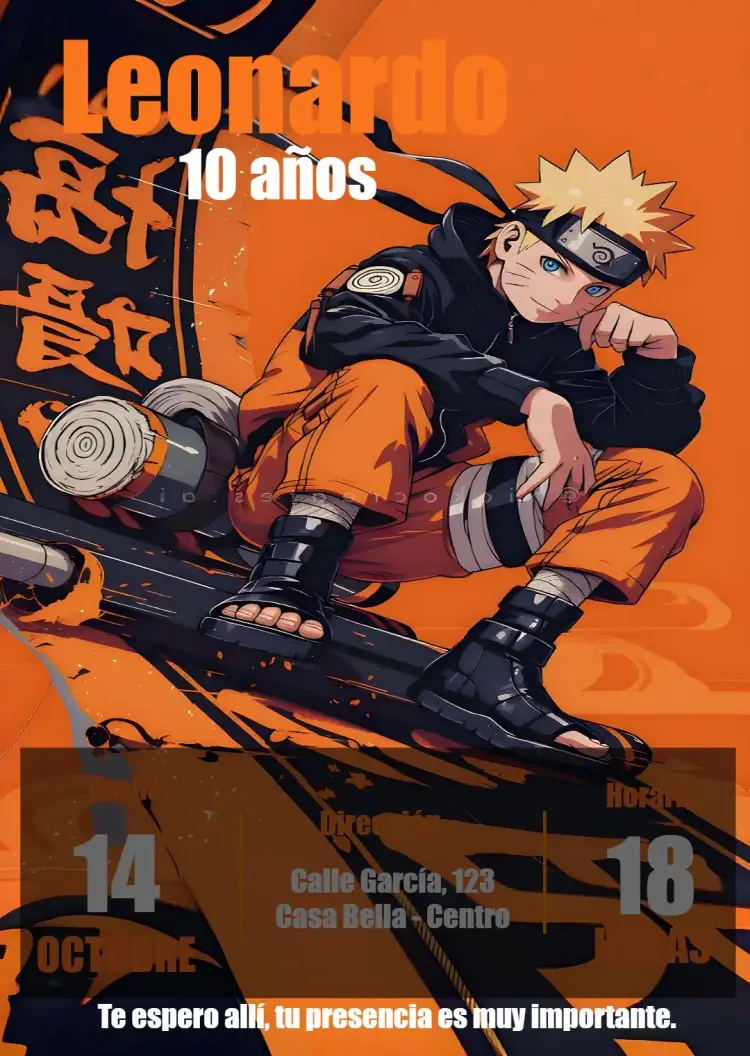 Invitación Naruto Shippuden Negro