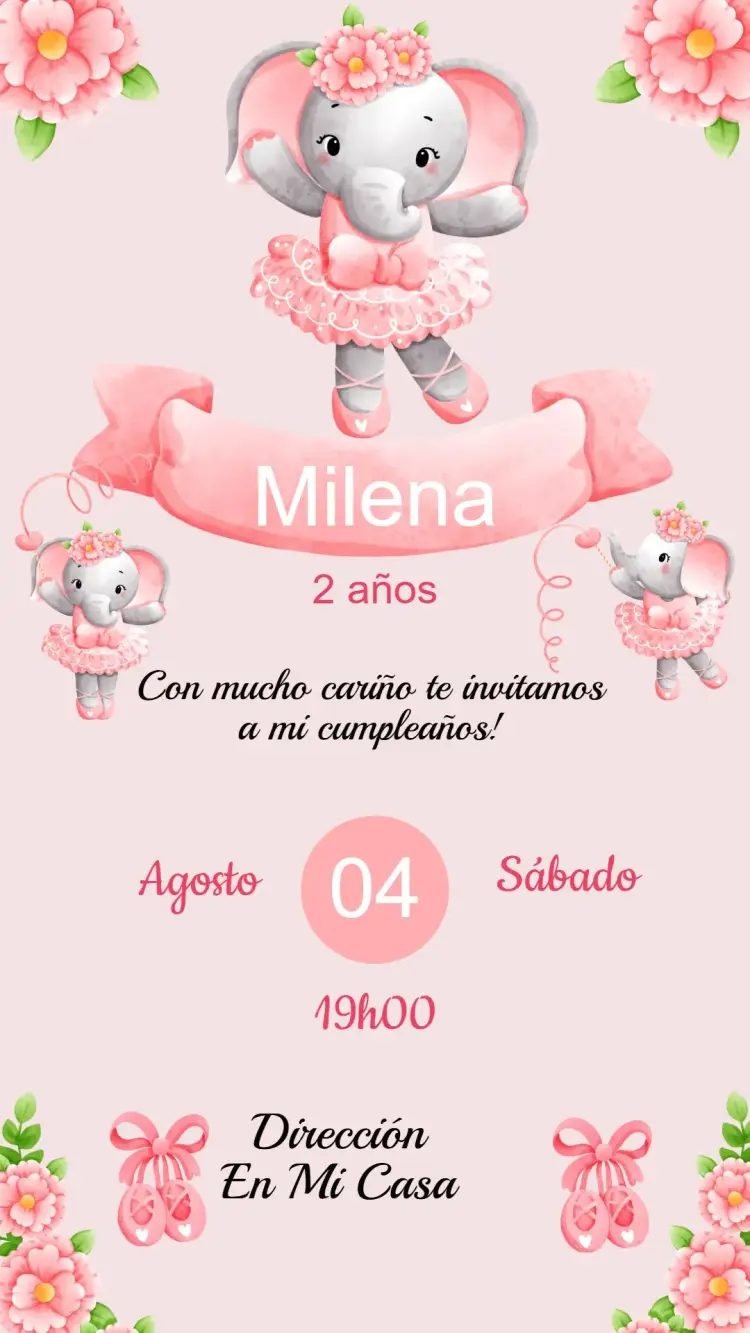 Invitación Cumpleaños Elefanta bailarina