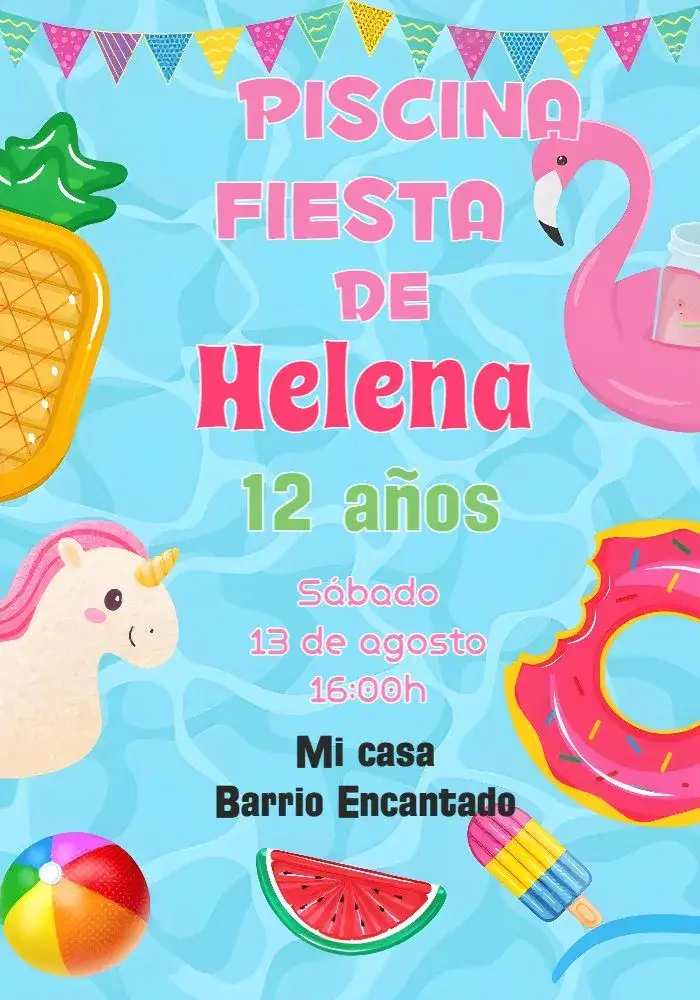Invitación Pool Party Colorido – tema Más buscados colorido, tropical, veraniego, divertido, vibrante, lúdico