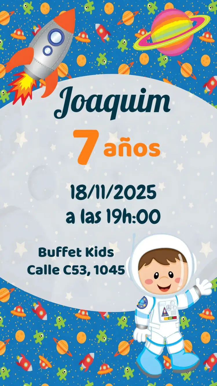 Invitación Astronauta – tema Cumpleaños Infantil espacial, astronauta, galaxia