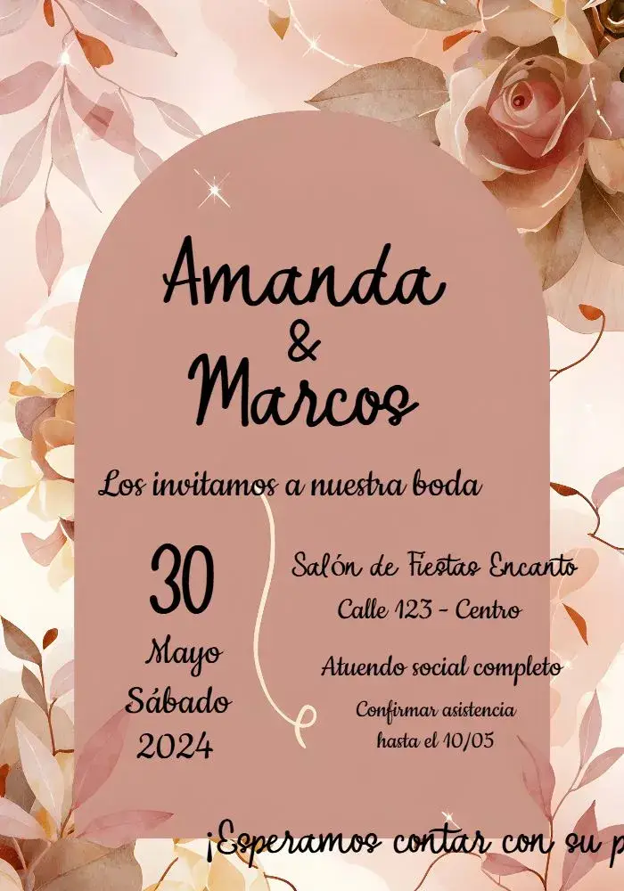 Invitación Boda Floral Rosé Flores