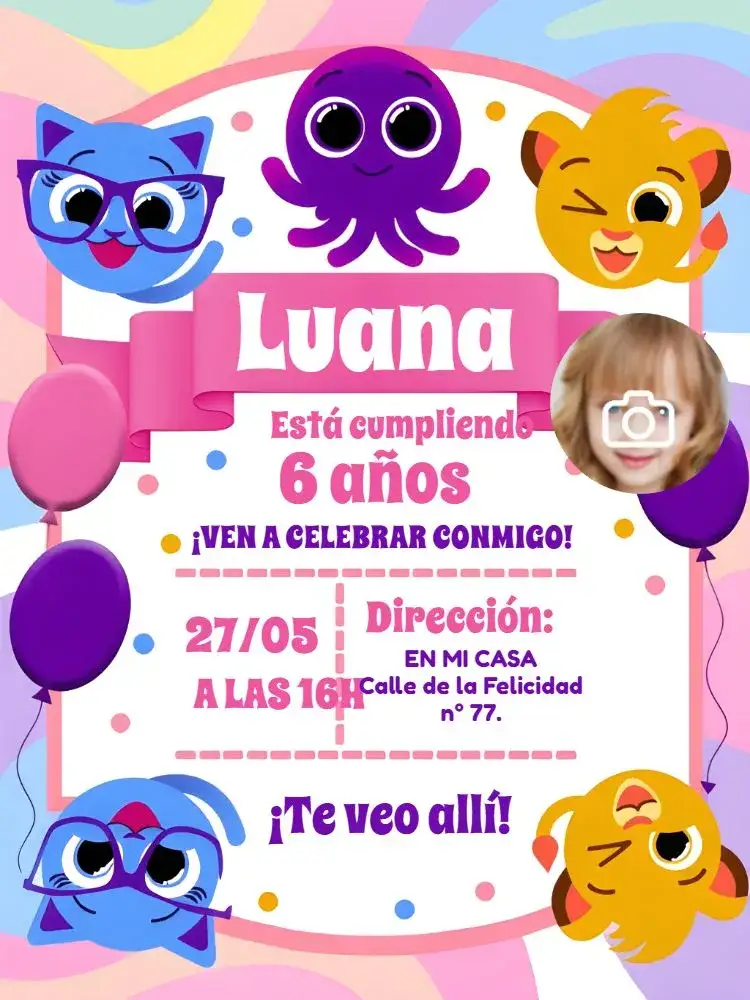 Invitación Bolofofos Con Foto Dibujo – tema Más buscados colorido, divertido, infantil, moderno, ilustrativo, temático