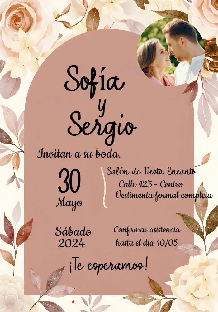 Invitación Boda Floral Rosé Con Foto Rosa
