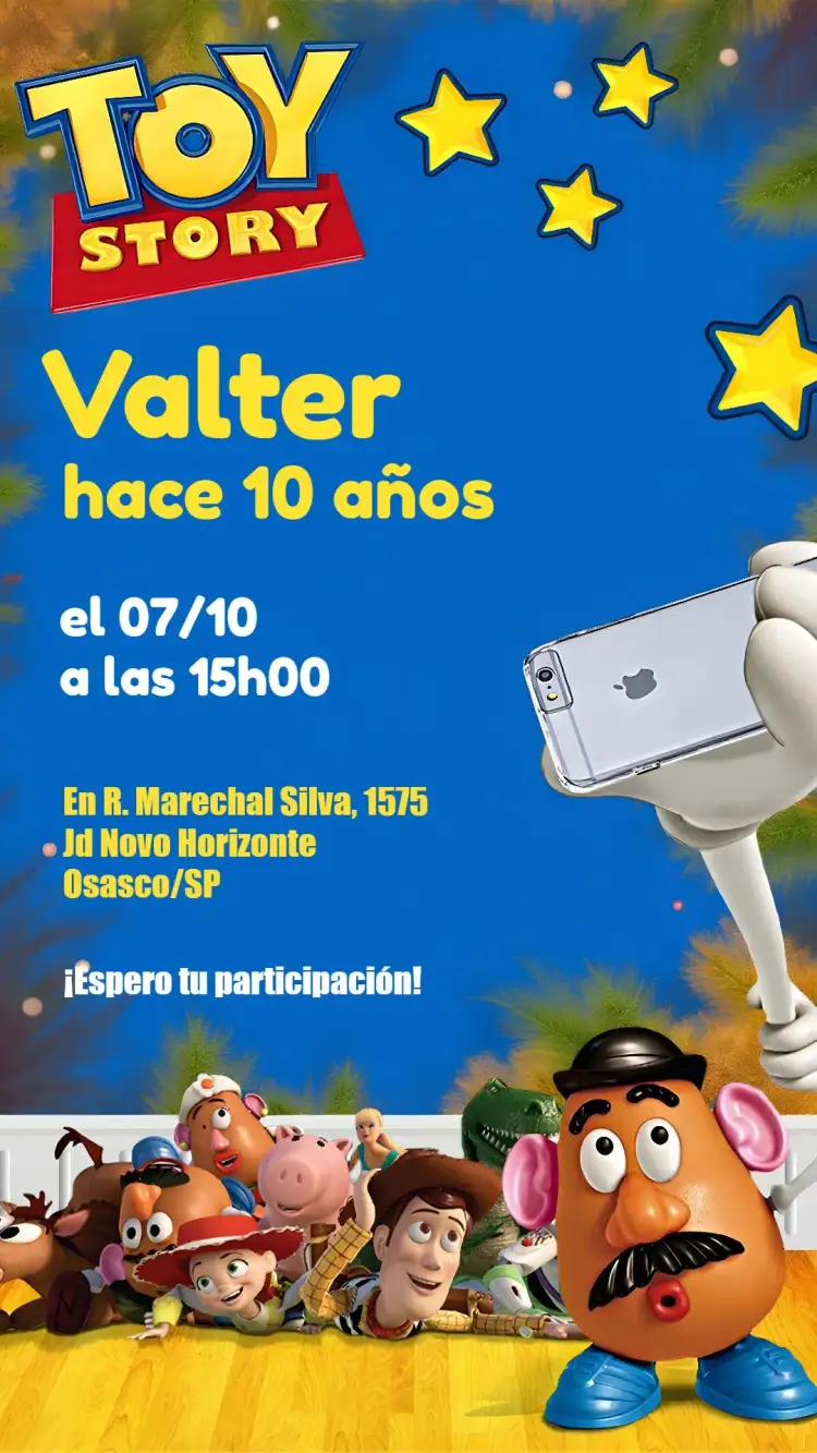 Invitación Toy Story Negro