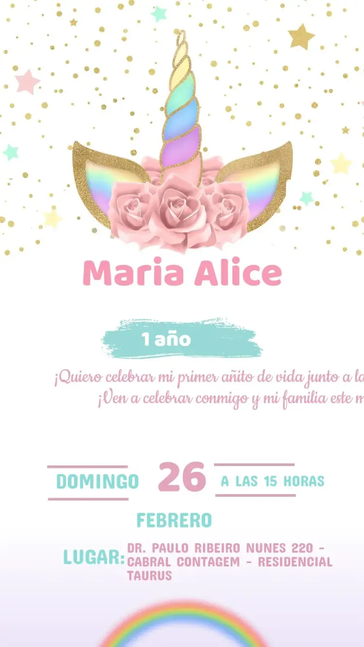 Invitación Cumpleaños Unicornio