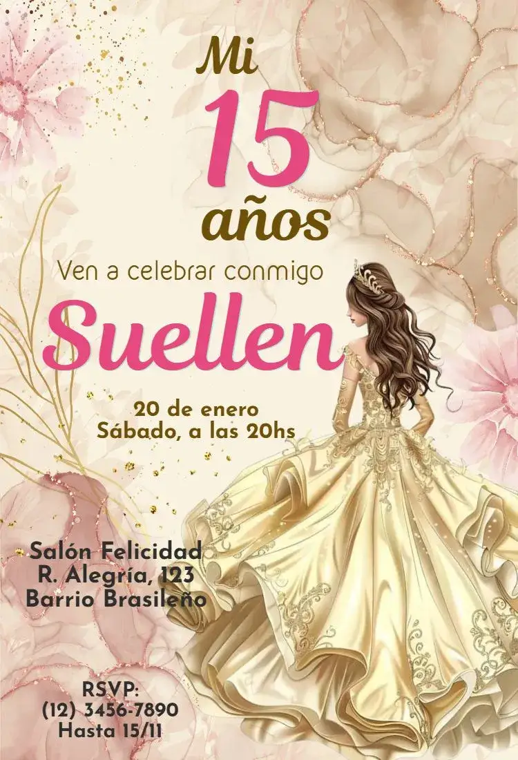 Invitación Mi 15 años Gold Rose – tema 15 años rosa, dorado, elegante, moderno, sofisticado, glamuroso