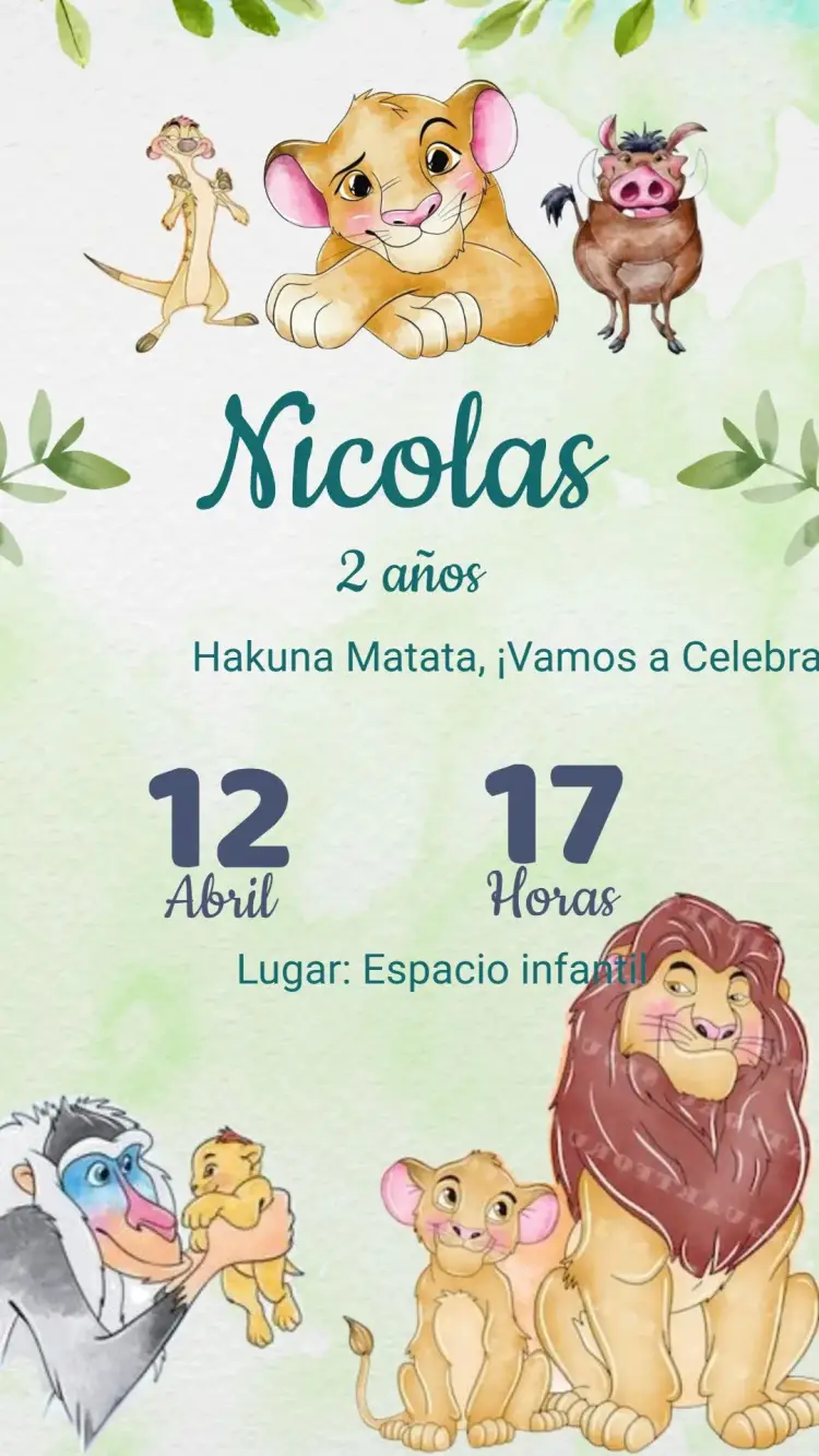 Invitación Cumpleaños Rey León