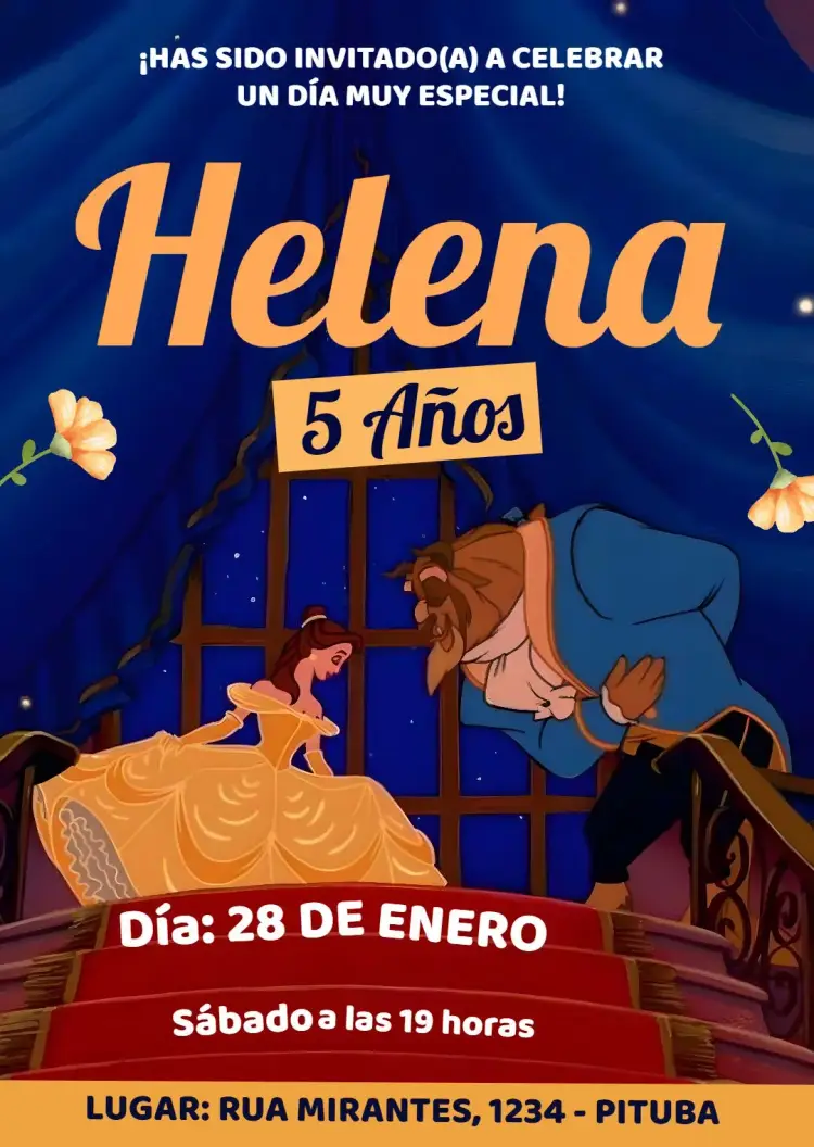 Invitación La Bella y la Bestia Azul