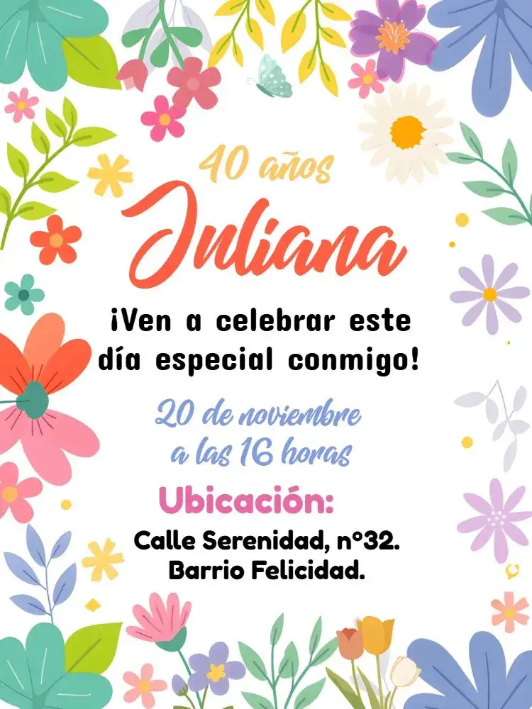 Invitación Floral Colorido – tema Cumpleaños floral, colorido, delicado, elegante, moderno