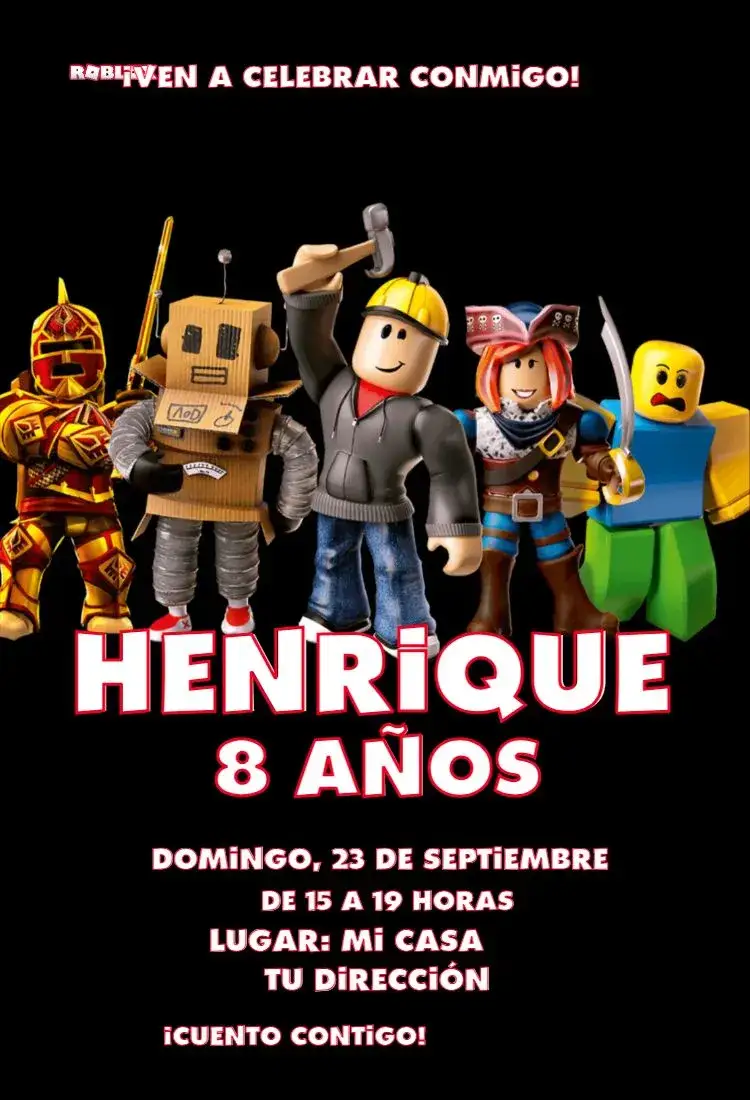 Invitación Roblox Chico Negro – tema Cumpleaños Infantil colorido, divertido, moderno, juegos, infantil, temático