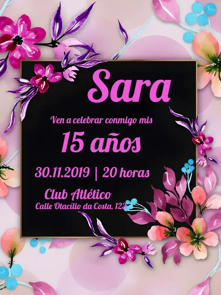 Invitación Floral 15 Años Cóctel editable y personalizable