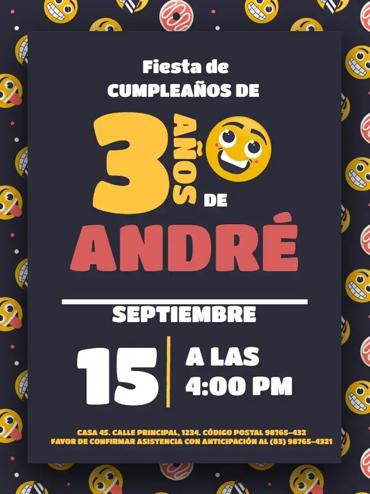 Invitación 3 Años Smile Amarillo – tema Cumpleaños divertido, colorido, moderno, infantil, alegre, minimalista