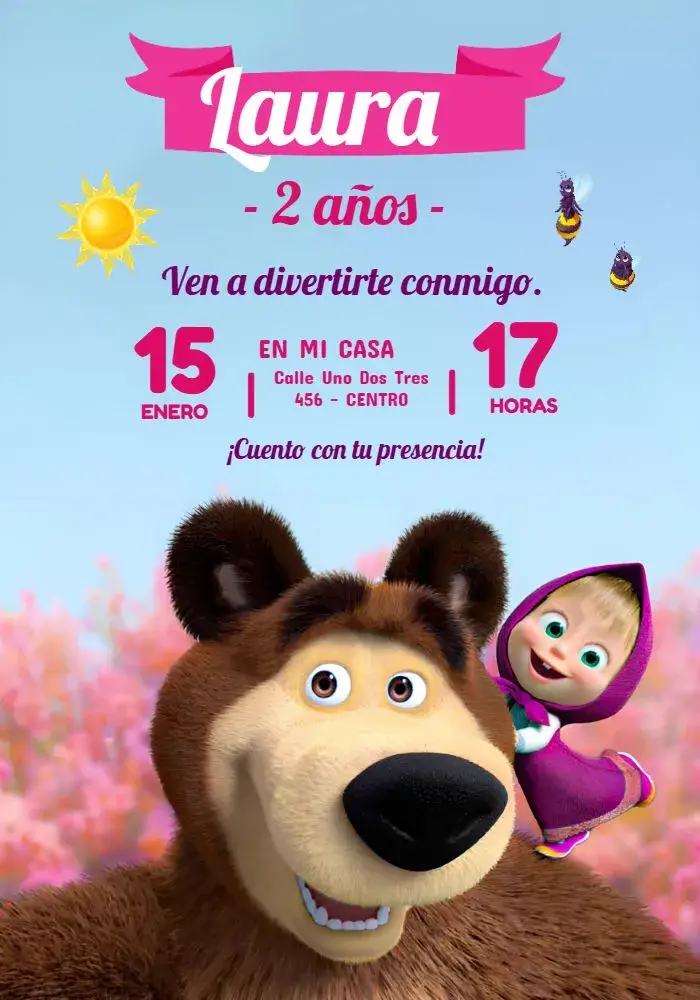 Invitación Masha y el Oso Azul