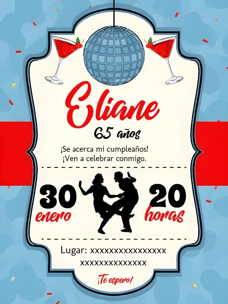 Invitación Años 60 Rojo – tema Cumpleaños vintage, discoteca, colorido, nostálgico, divertido