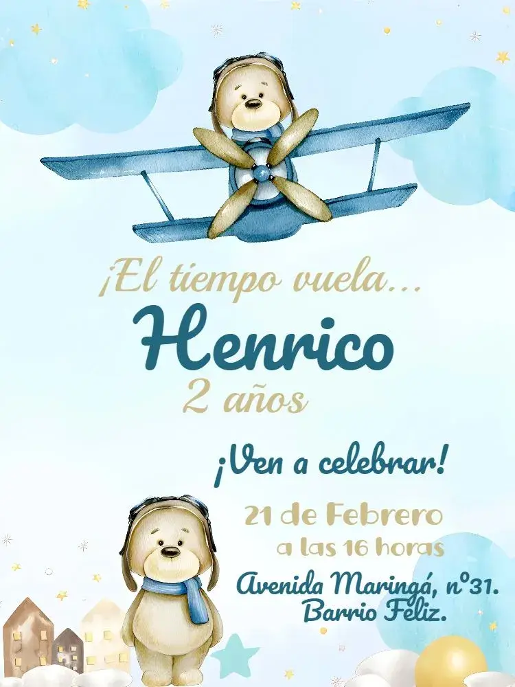 Invitación El Tiempo Vuela Oso Globos Aerostáticos