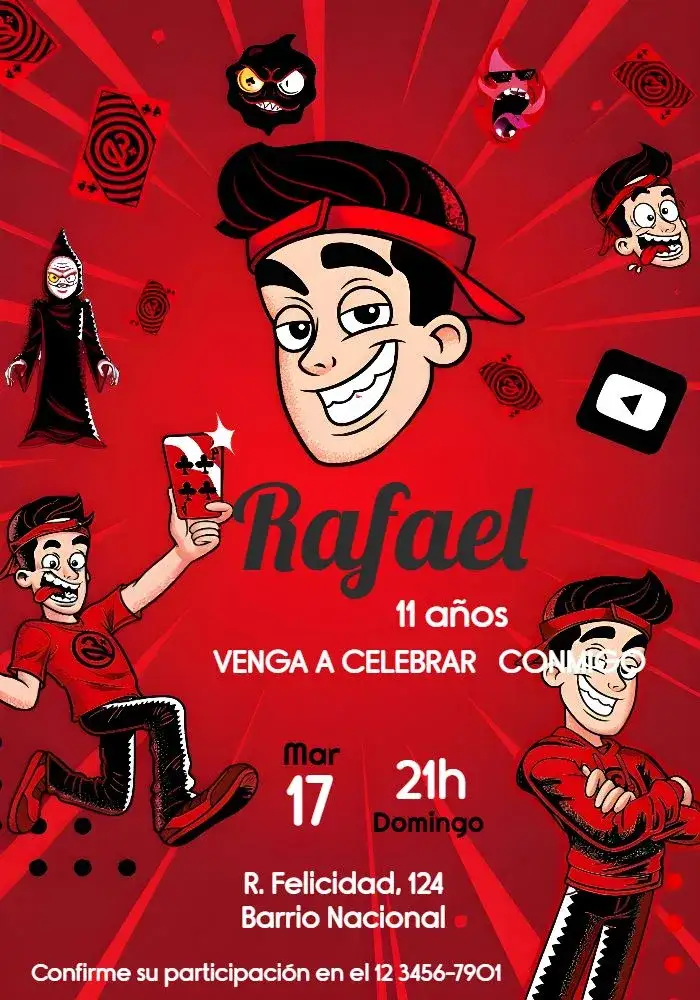 Invitación Enaldinho Desafío – tema Cumpleaños Infantil rojo, divertido, joven, temático, colorido, dinámico