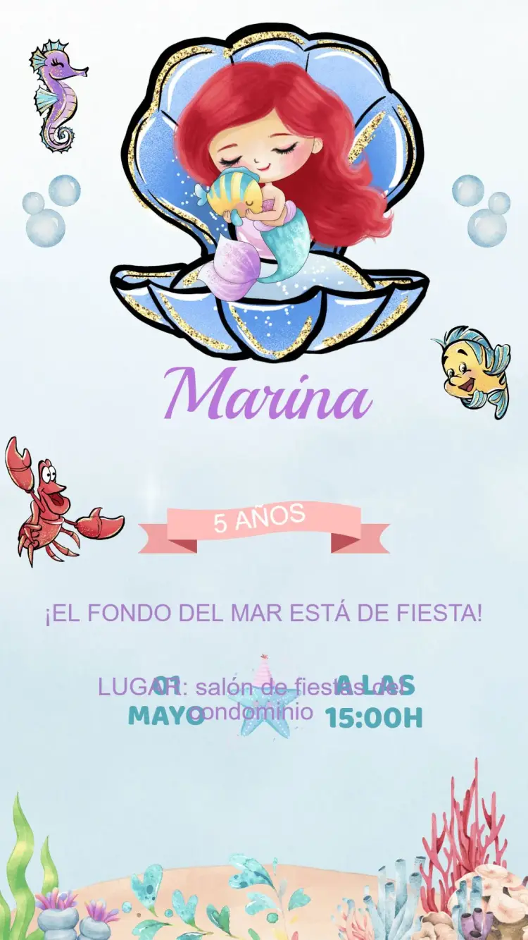 Invitación Cumpleaños La Sirenita Ariel