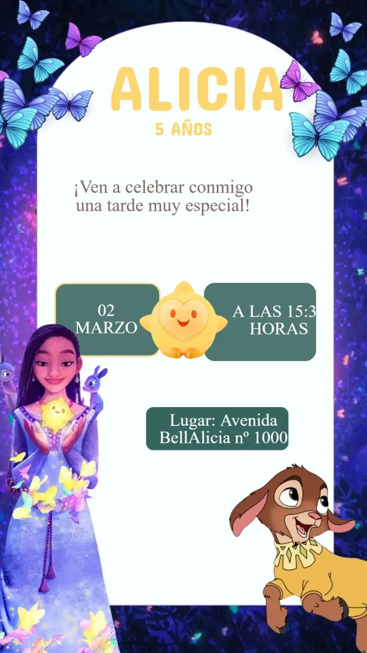 Invitación Cumpleaños Wish Disney