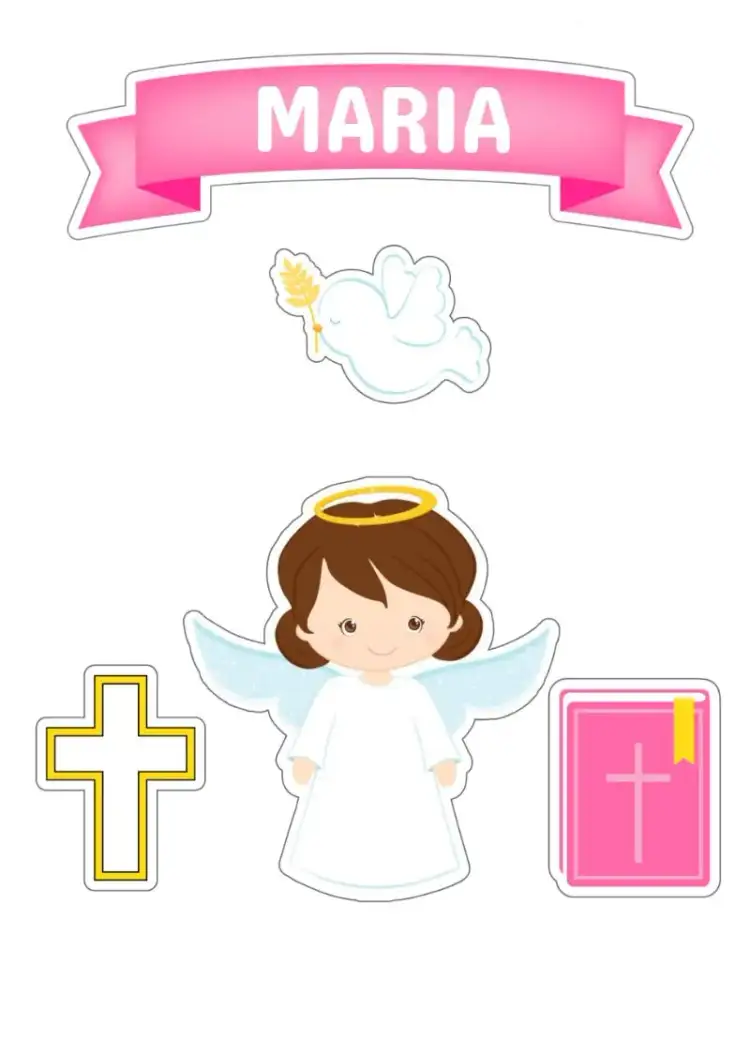 Invitación Topper de Pastel Bautizo Niña Imprimir – tema Topper de torta colorido, infantil, lúdico, alegre, festivo, moderno