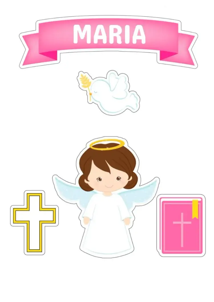 Invitación Topper de Pastel Bautizo Niña Imprimir