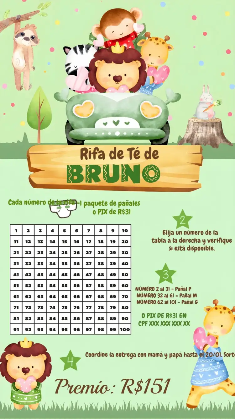 Invitación Chá Rifa Safari Niño