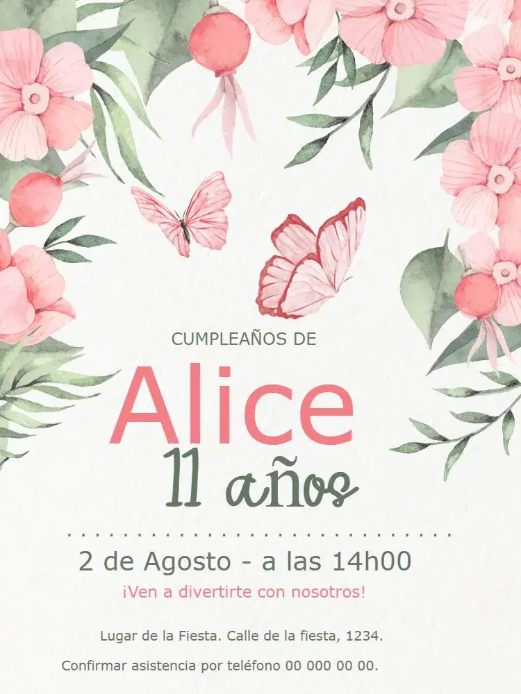 Invitación Jardín Mariposas