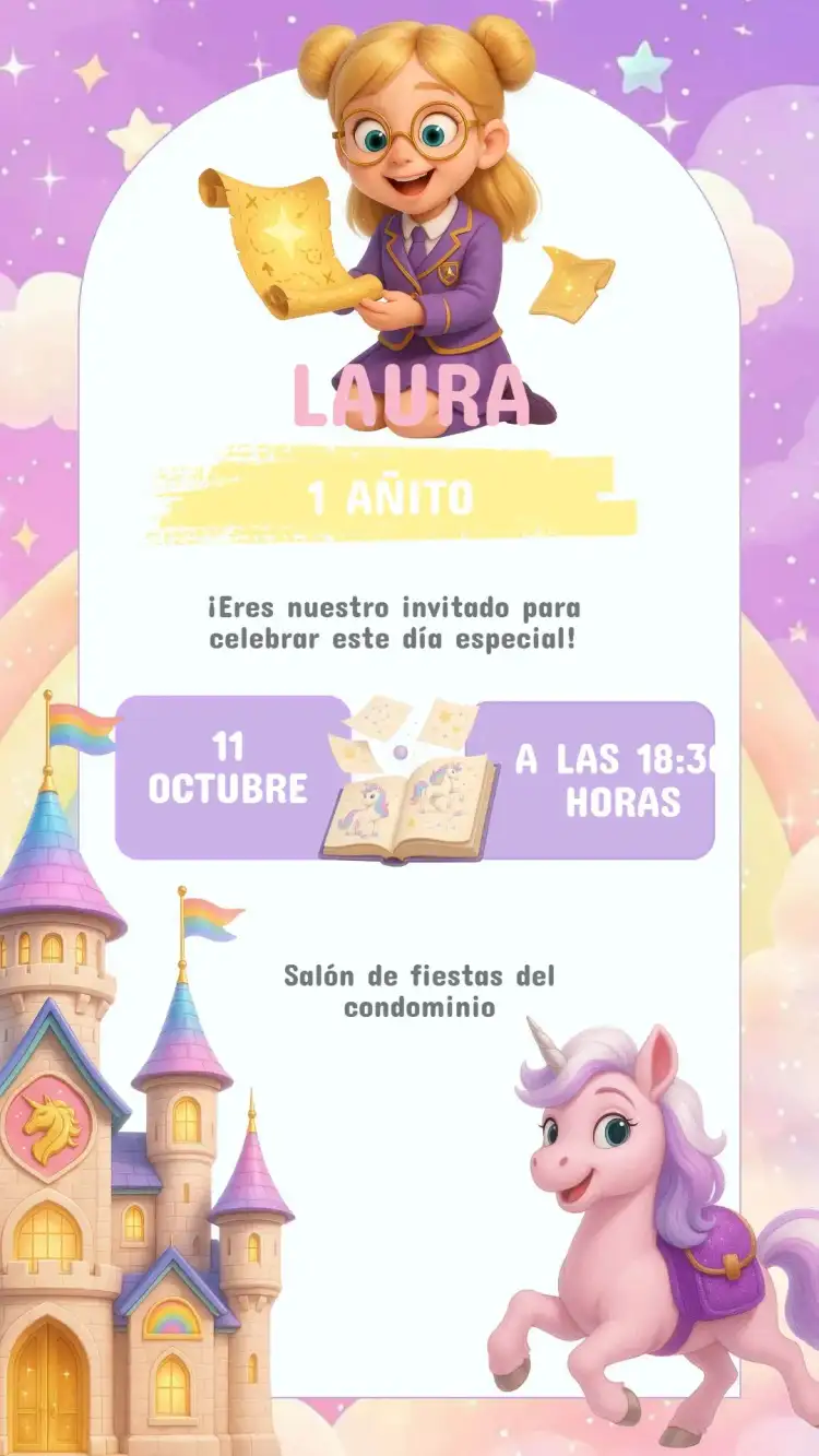 Invitación Cumpleaños Academia Unicornio